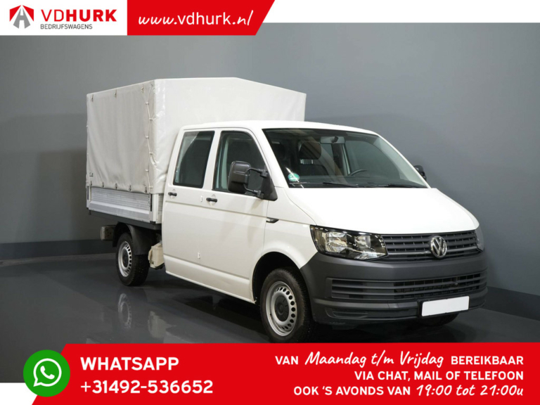 Volkswagen Transporter Open laadbak 2.0 TDI L2 DC Dubbel Cabine 6 Pers./ 216x194/ LAGE KM-stand/ Open Laadbak/ Pick-up/ Huif/ Cruise/ Airco